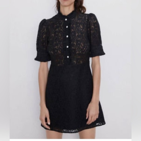 Zara Lace Dress Black with Rhinestone Buttons Size Small - Picture 1 of 9